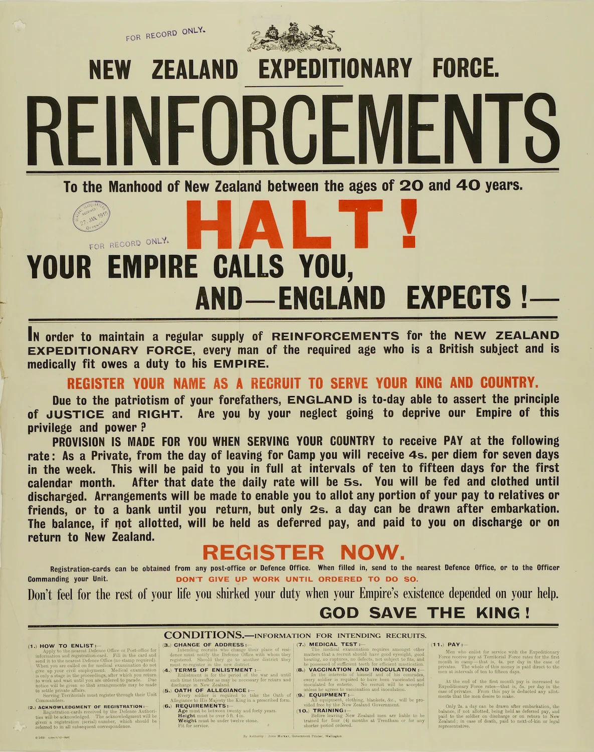 Новая Зеландия NZ ww1 армии recruiment Путешествия классический стены Стикеры холст