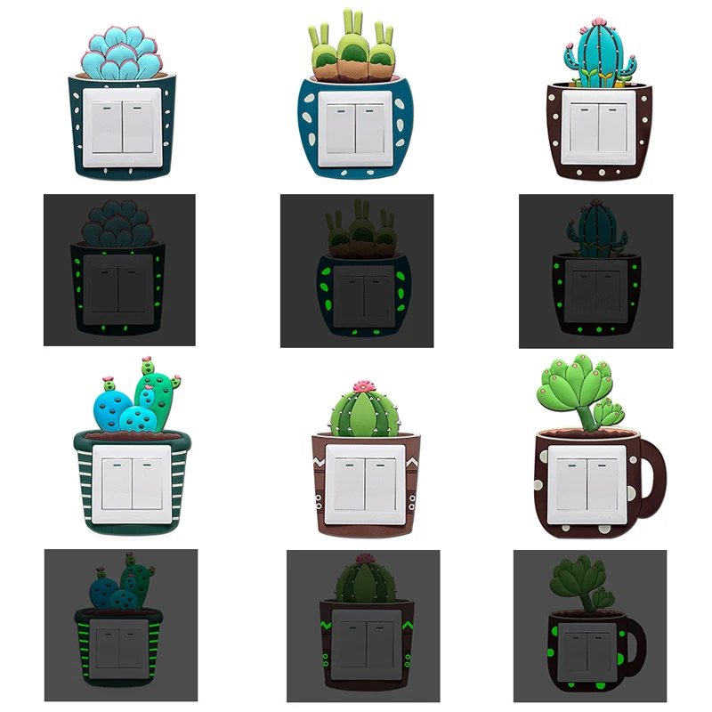 Мультфильм 3D кактус светящийся Переключатель наклейка s светится в темноте
