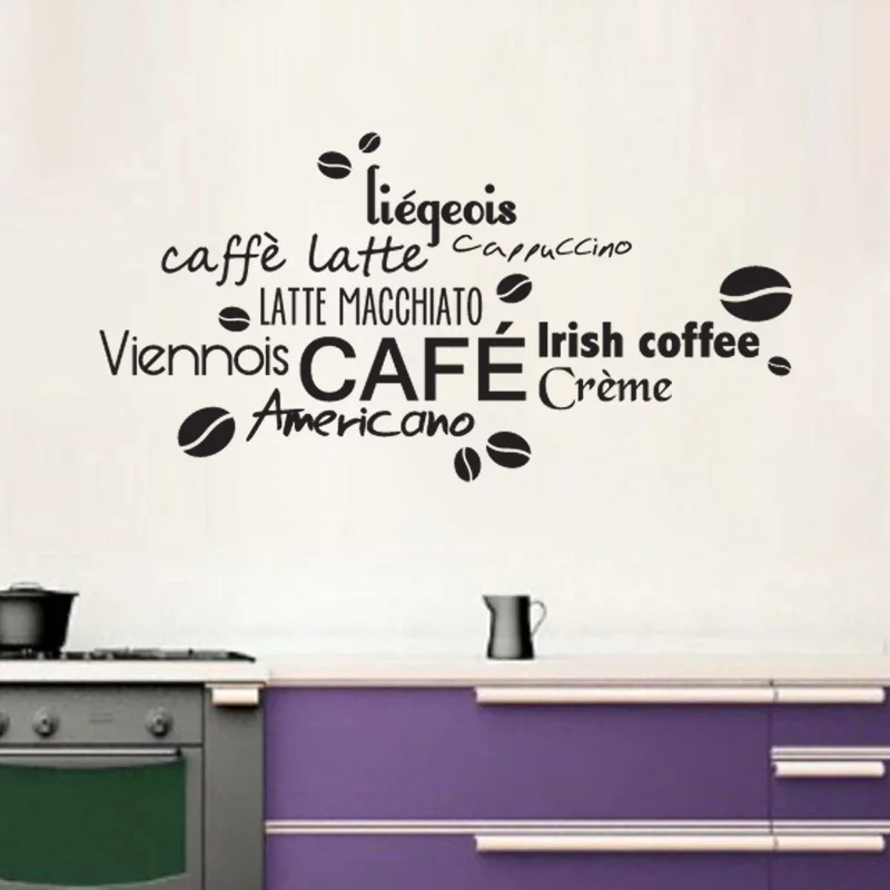 

French Coffee Proverbs Art Sticker Restaurant Kitchen Removable Vinyl Wall Stickers DIY Home Decor Waterproof Wallpaper JG1605