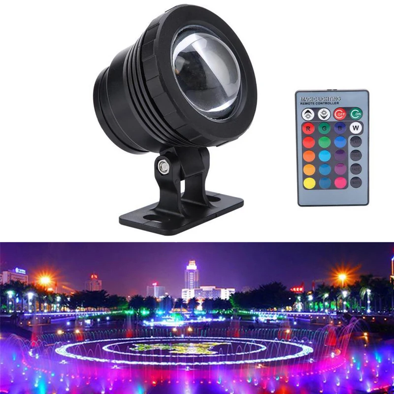 Black 10 Вт/20 Вт RGB светодиодный подводный светильник, водонепроницаемый IP65 фонтан, бассейн, водоёмы, аквариумная лампа, 16 цветов+ пульт дистанционного управления, Точечный светильник s - Испускаемый цвет: Black