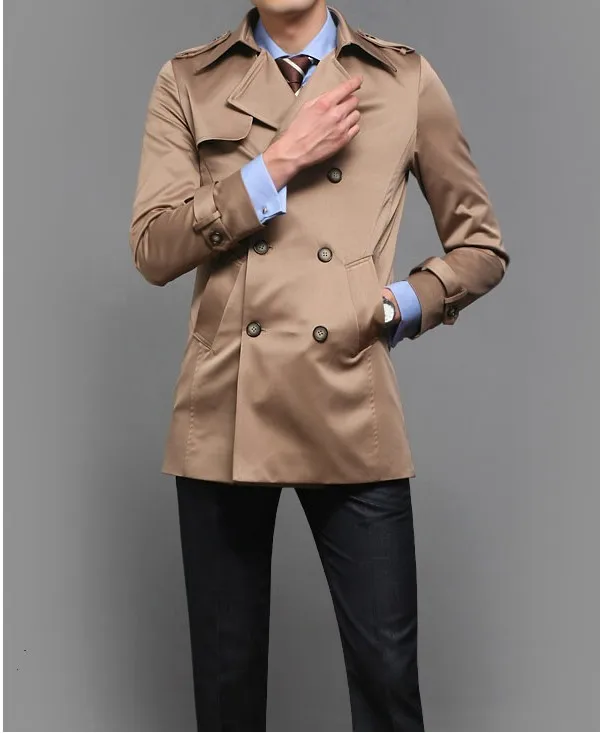 Тренчкот мужской двубортный Модная приталенная куртка в британском стиле цвет