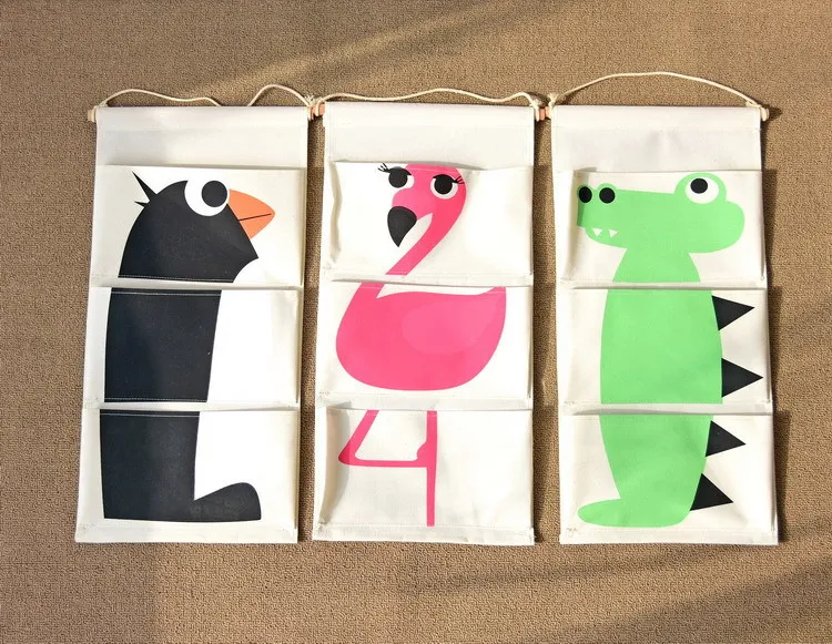 

20pcs Zakka Style Cartoon Animal Door Hanging Bag Linen Cotton Hanging Organizer Wall Pockets Ox Snake Giraffe Dinosaur Flamingo