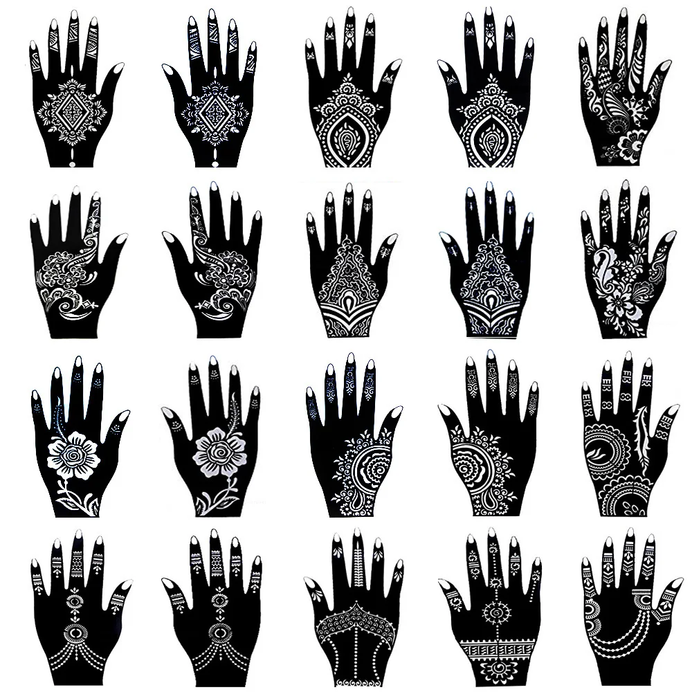 20 Pieces Henna Tattoo Stencil Kit For Women Temporary Body Art Indian Mehndi Self Adhesive Tattoo Templates For Hand Painting