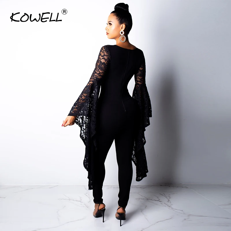 Женский кружевной комбинезон с глубоким V образным вырезом и асимметричным