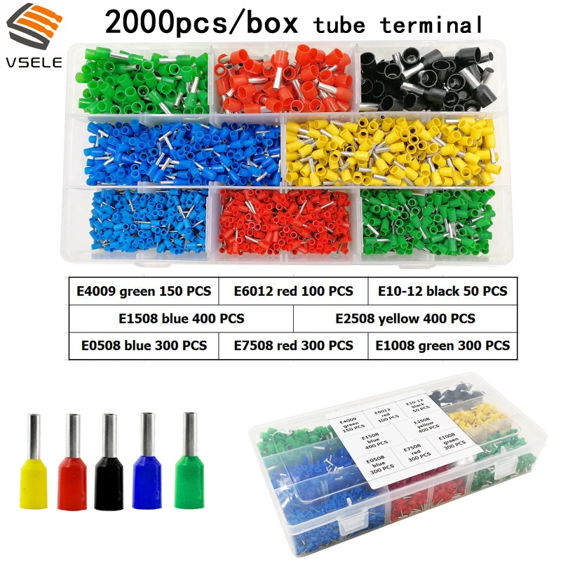 VSELE 2000 шт./кор. труба изоляционные терминалы E0508 E7508 E1008 E1508 E2508 E4009 E6012 E1012 провода