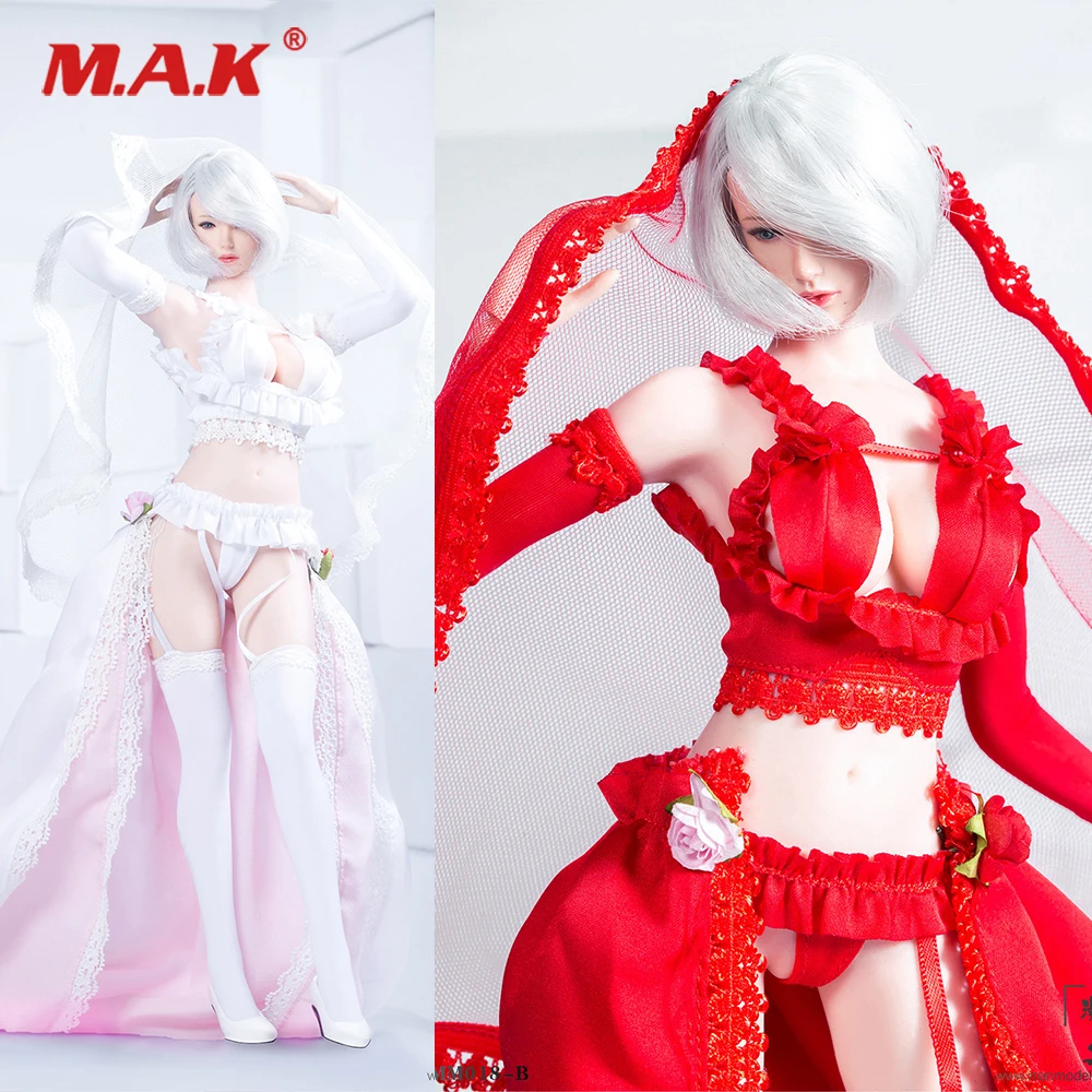 

Красный/белый цвет 1/6 масштаб Женская фигурка комплект одежды MM018 двухмерный сексуальный цветочный свадебный костюм модель для 12 дюймов фиг...