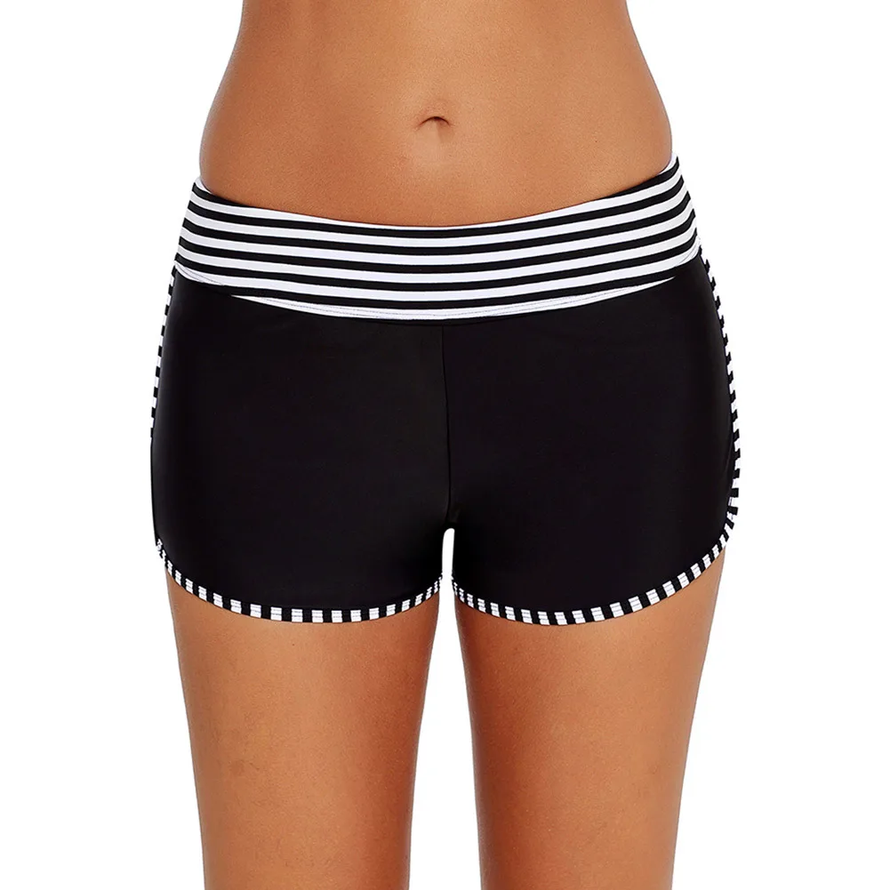 Женские шорты для плавания в полоску со средней талией эластичный широкий