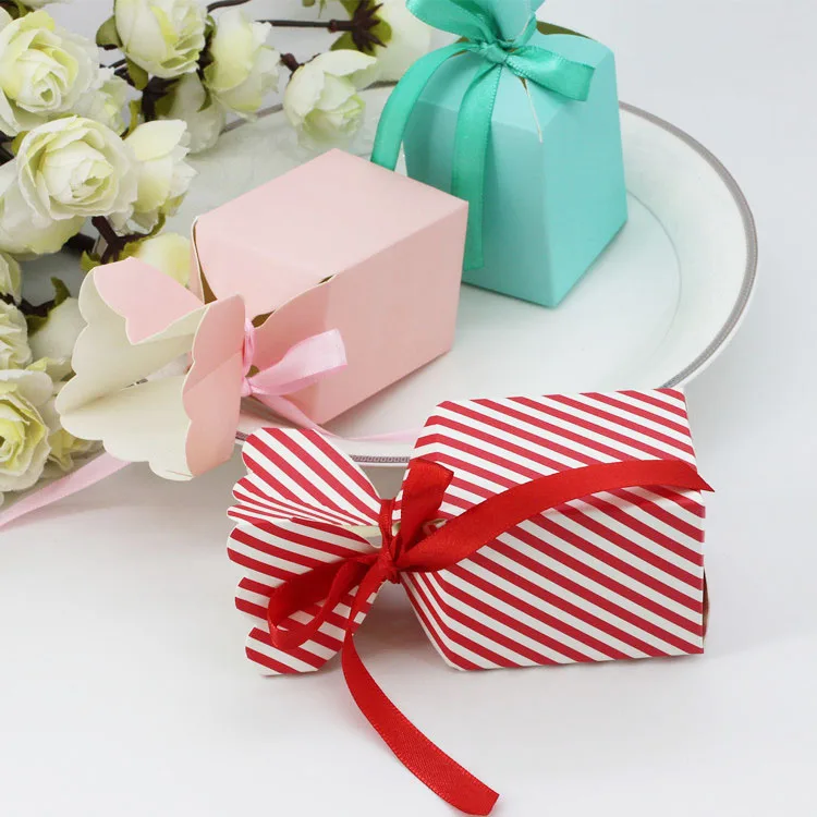 50 шт. полосатые коробки для конфет розовые красные фиолетовые бумажные