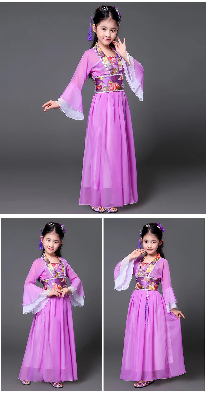 Hanfu древний китайский традиционный костюм для девочек, сценическое платье для танцев, Женский костюм феи в народном стиле, костюм Танга для детей