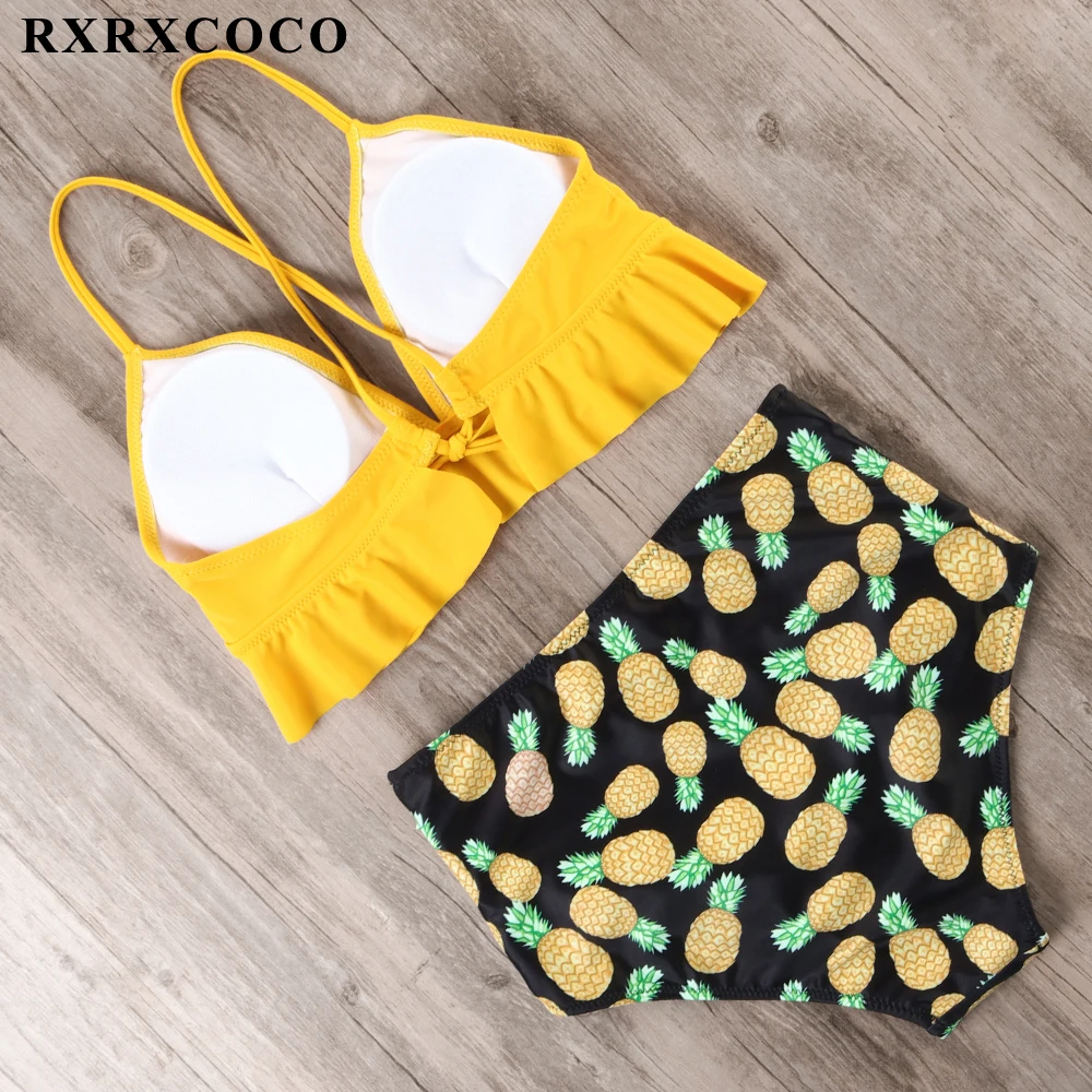 RXRXCOCO, бикини,, Mujer, новинка, сексуальный купальник для женщин, высокая талия, купальник, пуш-ап, бандаж, купальник, с рисунком, бикини, набор