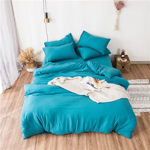 bright blue grey Стираный хлопковый комплект постельного белья, однотонный пододеяльник, мягкое серое постельное белье, японский стиль, домашняя кровать, супер размер, постельное белье, Комплект постельного белья - Цвет: bright blue grey