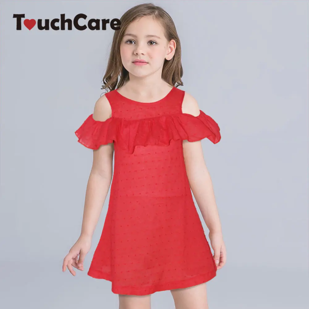 Платья принцессы с оборками для маленьких девочек платье открытыми плечами