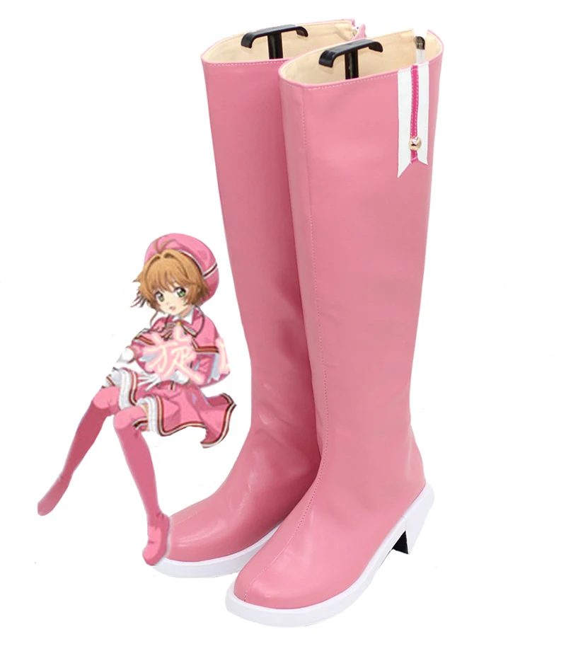 Новинка; обувь для косплея «Cardcaptor Sakura»; прозрачная карта; сапоги для костюмированной вечеринки из искусственной кожи до колена; цвет розовый; обувь на высоком каблуке на молнии; Размер