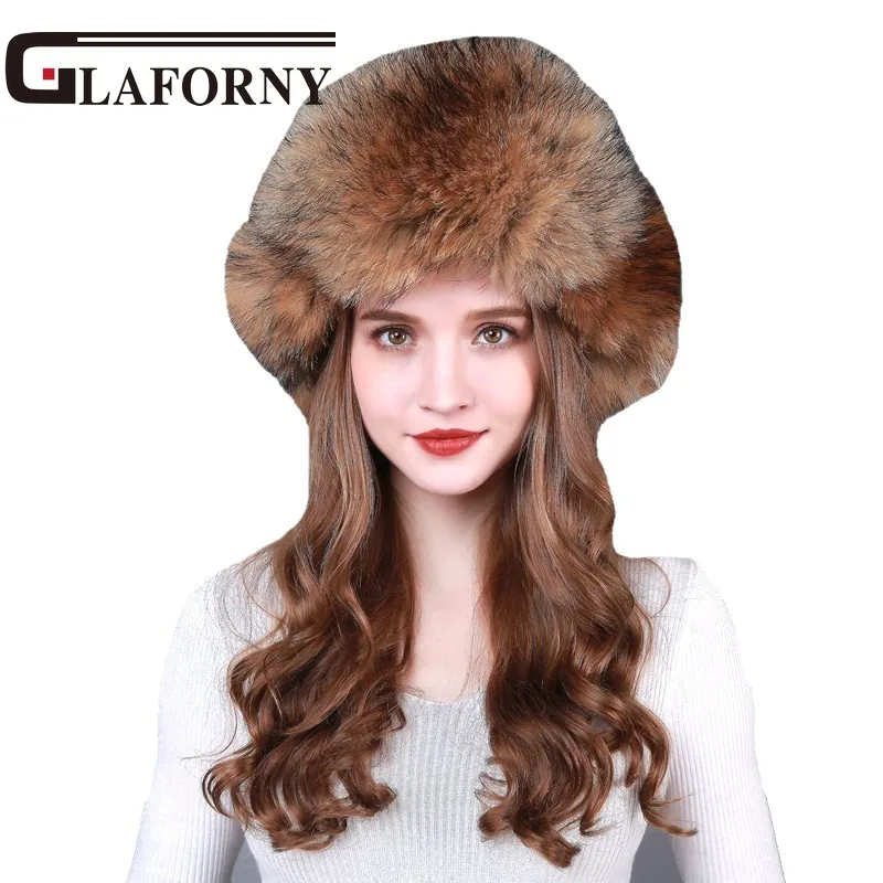 Шапки авиаторы Glaforny меховые шапки с настоящим мехом енота русская ушанка шапка