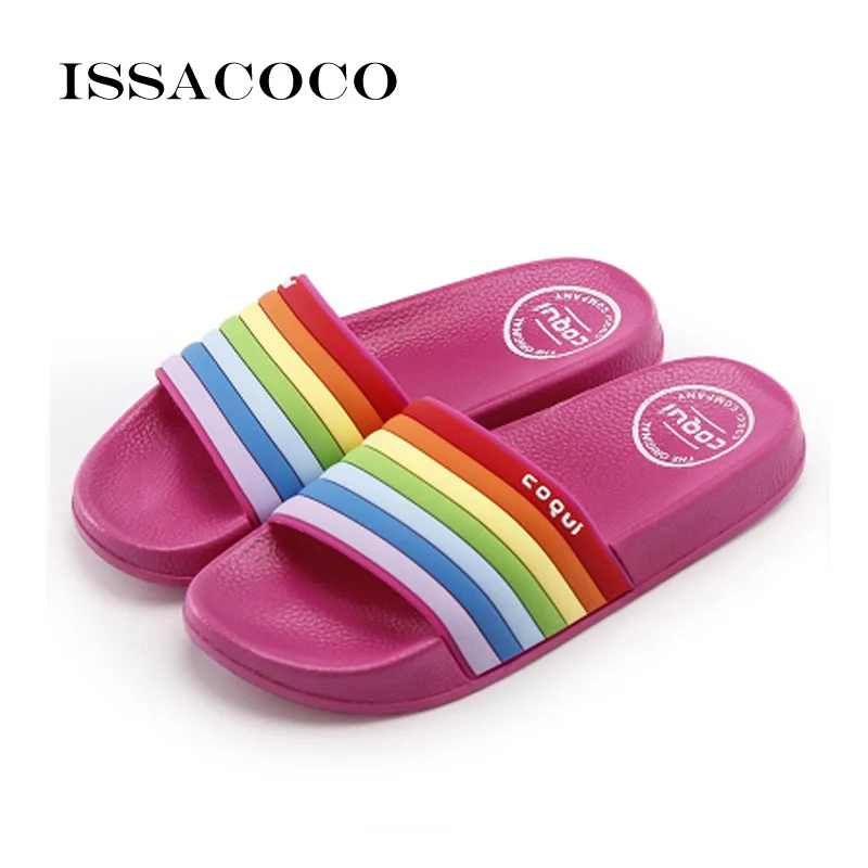 ISSACOCO/ г.; Летняя обувь; женские шлепанцы; сандалии; женские сандалии на мягкой подошве; повседневная домашняя пляжная обувь для ванной; Zapatillas Pantufa - Цвет: Rose red