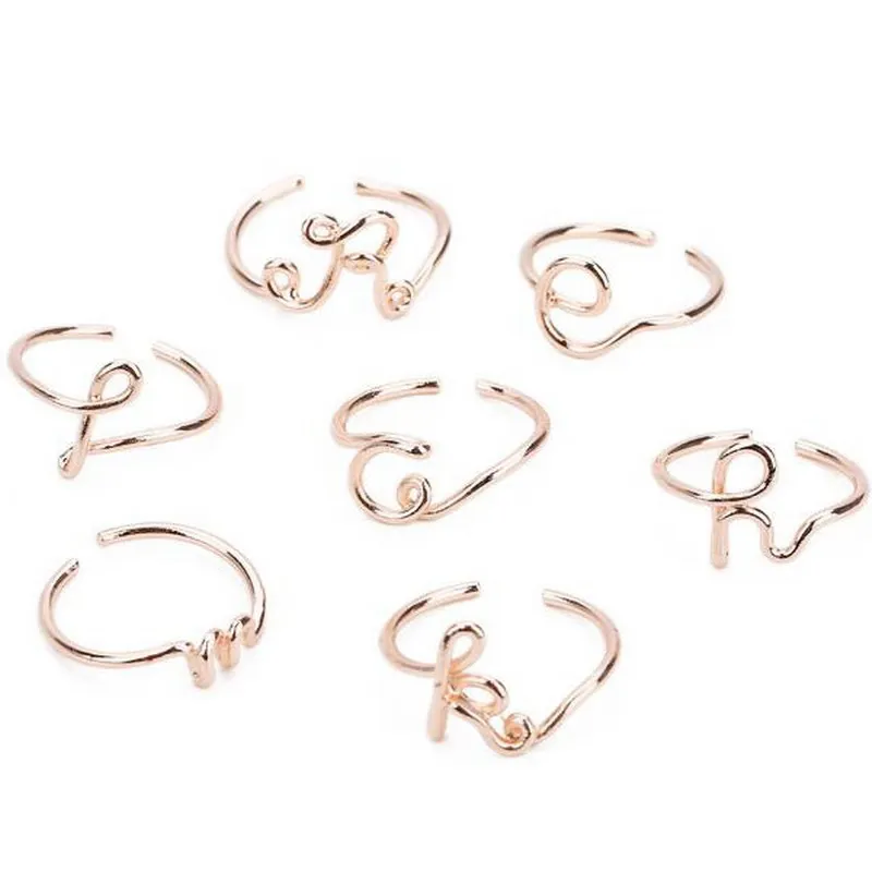 rose gold Rainbery до Z 26 Начальная буква Midi Кольца для мужчин и женщин ювелирные изделия дизайн розовое золото геометрический кольца для суставов палец креативный подарок - Цвет основного камня: rose gold
