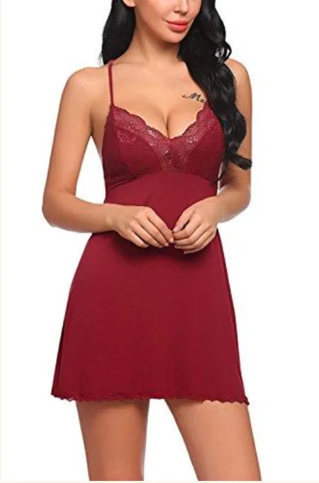 wine red Весна новейшая американская Дамская кружевная Удобная ночная рубашка с цветочным принтом на бретелях, ночное платье, халат, ночная рубашка, платье - Цвет: wine red