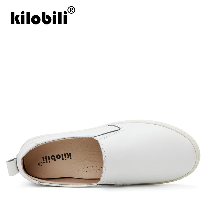 Kilobili/2018 г. Осенние женские слипоны на плоской подошве лоферы из натуральной кожи