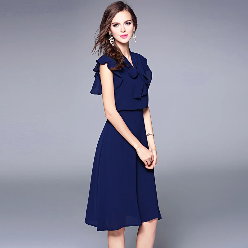 ZIPIPIYF 2017 летние женские новые ложные 2 элегантный Рябить воротник длинные платья в