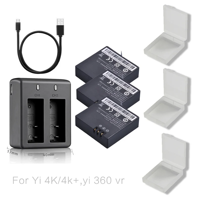 3PCS Normal Charger TUYU 3 шт. AZ16-1 Yi 4K батарея+ ЖК-дисплей двойное зарядное устройство для Xiaomi Yi 4K открытие и новые Yi Lite Yi 360 VR экшн-камеры - Цвет: 3PCS Normal Charger