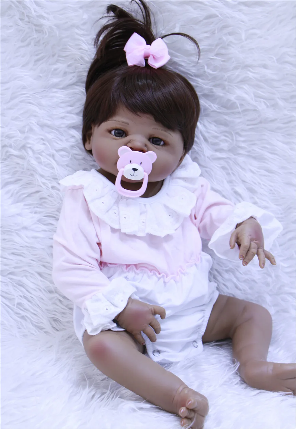 

22 Inches 55cm Lovely Black skin Reborn Doll Soft Silicone Vinyl BeBe Realistic Reborn Baby Girl Dolls Toddler Toy dollmai