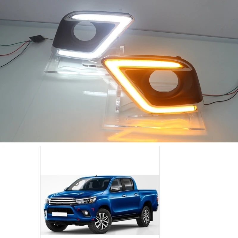 

Set White Yellow 12v Car LED DRL Daytime Running Light with Fog Lamp Hole With Turn Signal for Toyota Hilux Revo Vigo 2015-2016