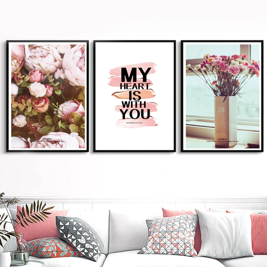 Настенная картина с изображением розовых роз пейзаж скандинавские постеры и