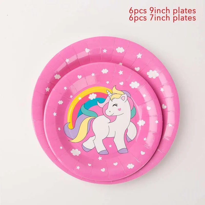 Unicorn 7inch plate Одноразовая посуда для вечеринок с единорогом, радужная тарелка с единорогом, бумажные салфетки с рисунком лошади, украшение для детской вечеринки на день рождения - Цвет: Unicorn 7inch plate