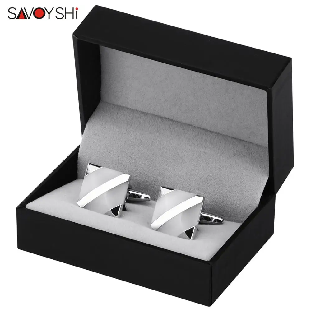 Cufflinks with Box A SAVOYSHI новые персонализированные запонки для мужских рубашек манжеты белый опал Запонки мужской подарок ювелирные изделия гравировка имя Gemelos - Окраска металла: Cufflinks with Box A