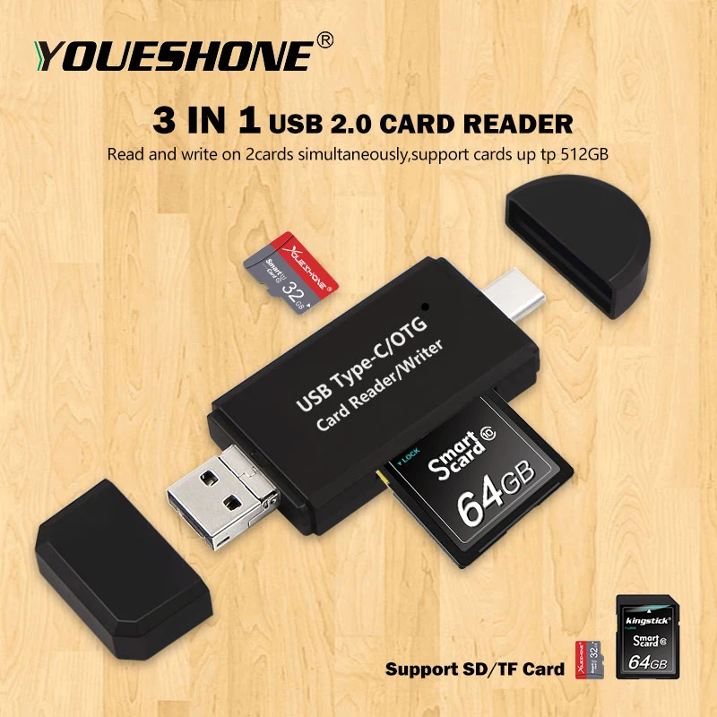 Type C & micro USB 3 в 1 OTG Кардридер высокоскоростной 2 0 универсальный TF/SD для Android