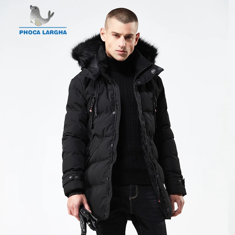 Мужская Зимняя парка с меховым капюшоном теплая длинная куртка хлопковой