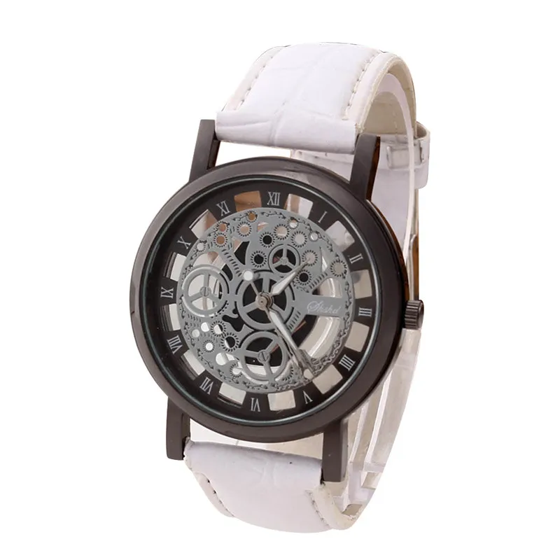 Часы reloj Скелет наручные часы для мужчин стиль кожаный ремень для мужчин и женщин кварцевые часы унисекс полые часы relogio masculino# A