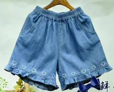 dark blue photo 3-2 Лоскутные плиссированные гофрированные прямые широкие брюки с эластичной резинкой на талии джинсовые короткие Kawaii Лолита мягкая девушка вышивка любовь Сладкий Жан брюки - Цвет: dark blue photo 3-2
