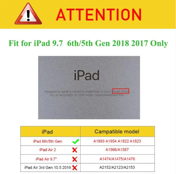 Для нового iPad 9,7 чехол, PU смарт-чехол для iPad 9,7 дюймов Чехол A1822 A1823 A1893 Твердый чехол с магнитом функция пробуждения сна