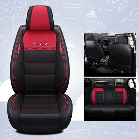 Кожаные и лен авто чехлы на сиденья для lada 2106 2107 2109 2110 2114 granta, changan cs35 cs75 eado raeton - Название цвета: Red Standard