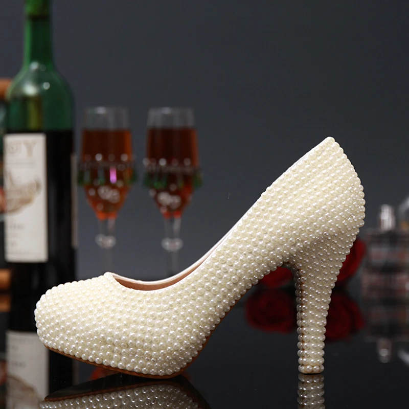 Новое поступление женские роскошные свадебные туфли с жемчугом и закругленным