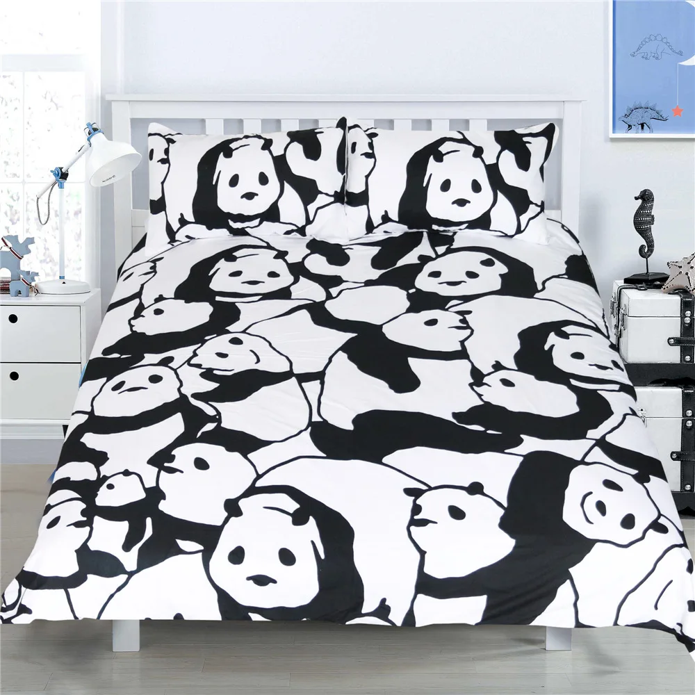 Panda Bedding set Black and White Duvet Cover Cartoon for children Queen King 3pcs Bedclothes bed linen sheet TJ-44 | Дом и сад