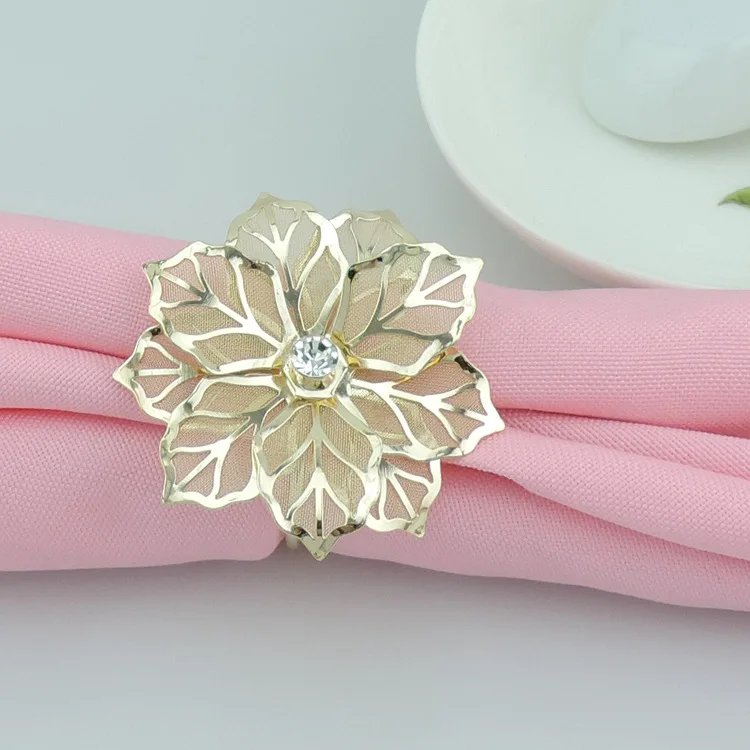 

12pc New Diamond Golden Leaf Napkin Ring Serviette Holder Wedding Banquet Dinner Decor Favor Napkin buckle