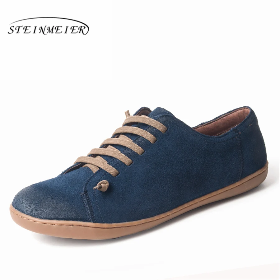 blue suede Женская обувь на плоской подошве; повседневная обувь из натуральной кожи; женские балетки на плоской подошве; кроссовки; женская обувь; весенняя обувь; - Цвет: blue suede
