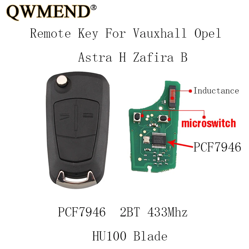 QWMEND 2 кнопки PCF7946 чип полный дистанционный ключ DIY для Vauxhall Opel Astra Zafira B 2005 2010 433Mhz HU100