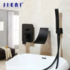 JIENI матовый черный смеситель для ванной комнаты, набор для душа, твердая латунная ручка, водопад, носик, ручной душевой набор, кран