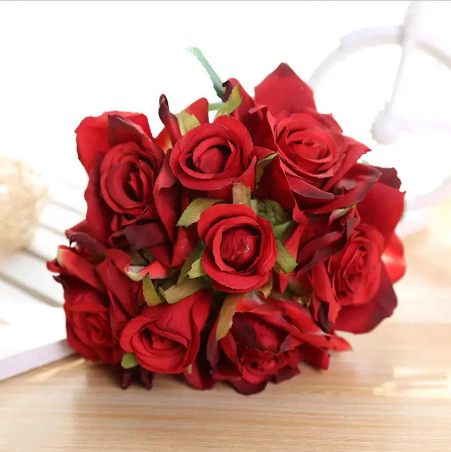8pcs red 1 букет искусственных роз, декоративные шелковые цветы, свадебные букеты для свадьбы, вечерние украшения для дома, свадебные принадлежности 1 - Цвет: 8pcs red