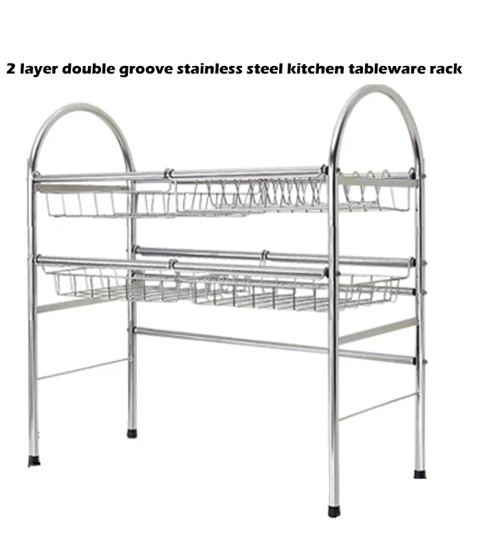 Полезная 2-х ярусная полка из нержавеющей стали для кухонной посуды хранения