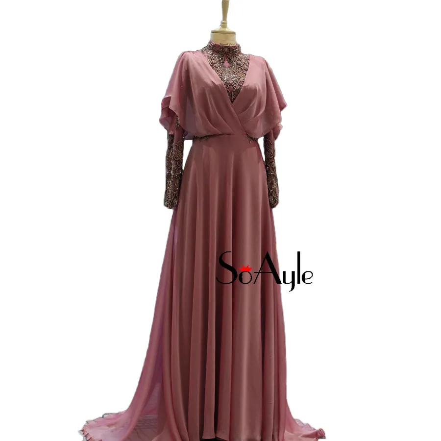 SoAyle Vestido de Madrin платья для матери невесты плюс размер с длинными рукавами мусульманский шифон с бисером Свадебные платья для гостей