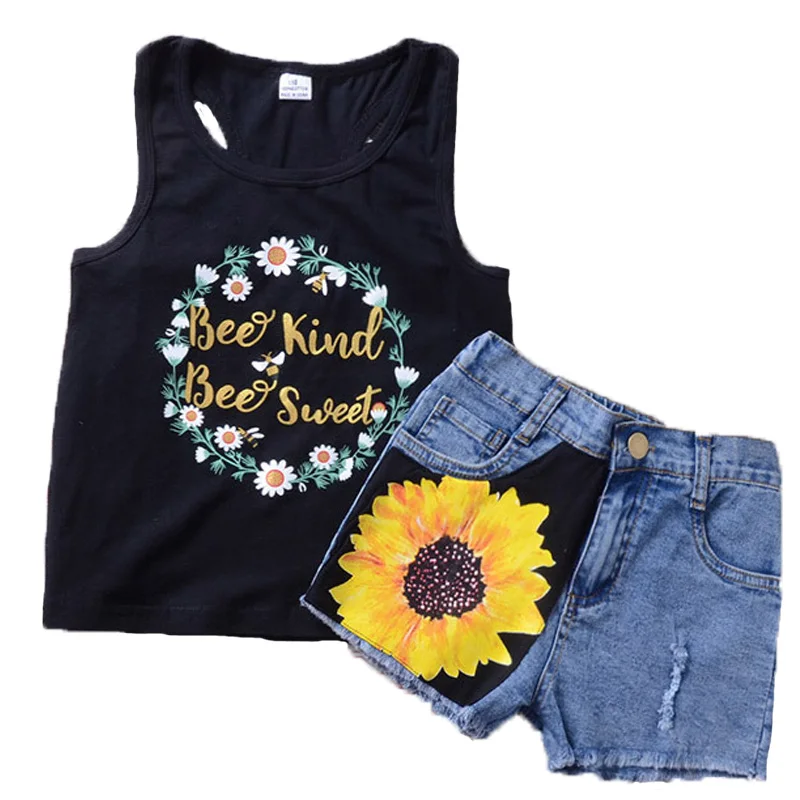 Одежда для маленьких мальчиков Изысканная одежда с подсолнухами девочек черный