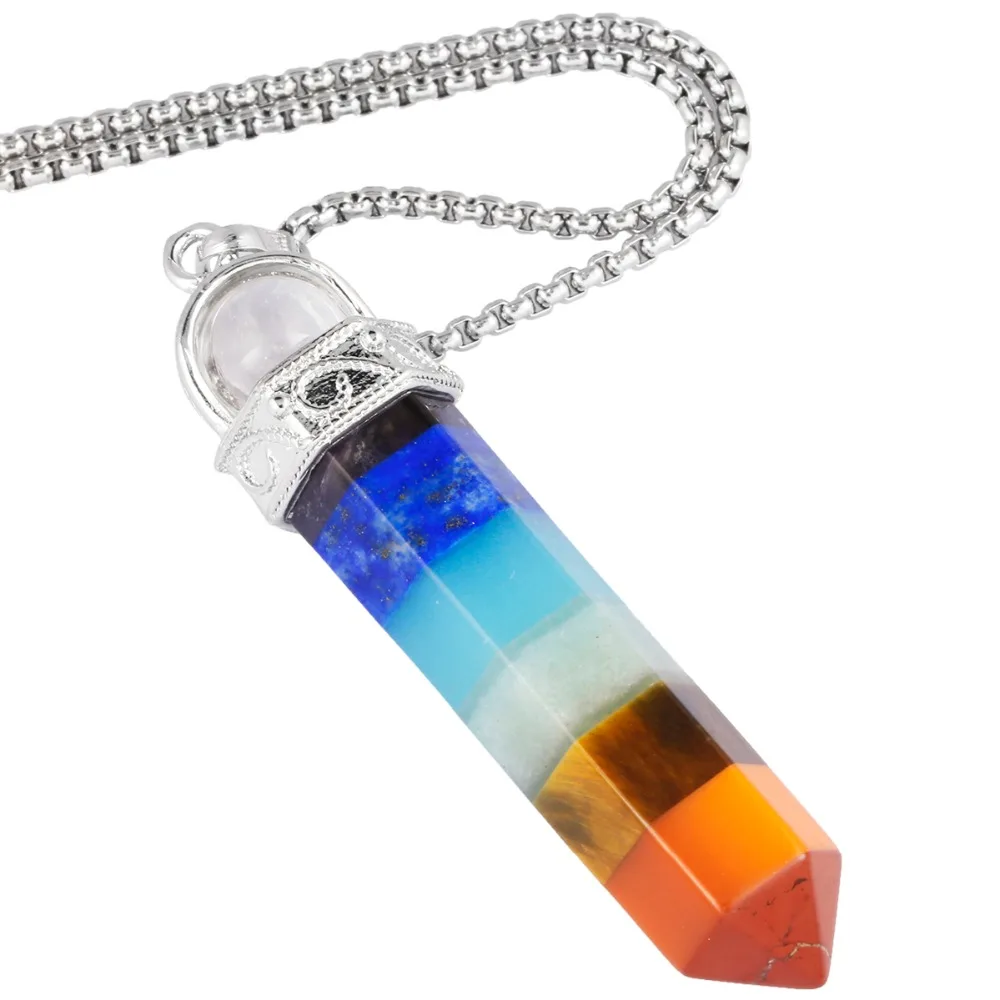 SUNYIK 7 Chakra Hexagonal Pointed Pendant Necklace Healing Crystal Energy Balancing (Free Chain) | Украшения и аксессуары