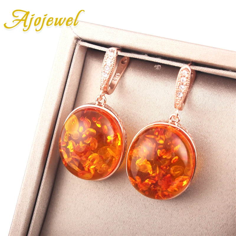 Ajojewel круглый камень смолы для женщин комплект ювелирных изделий красивый оранжевый ожерелье и серьги сочетаются с подарочной коробкой