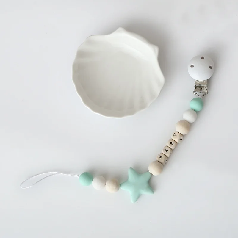 Baby Silica Gel Pacifier Clips Star String Bead For Newborns Dummy Clip Attache Tetine Nipple Holder Ins Teether Toys |