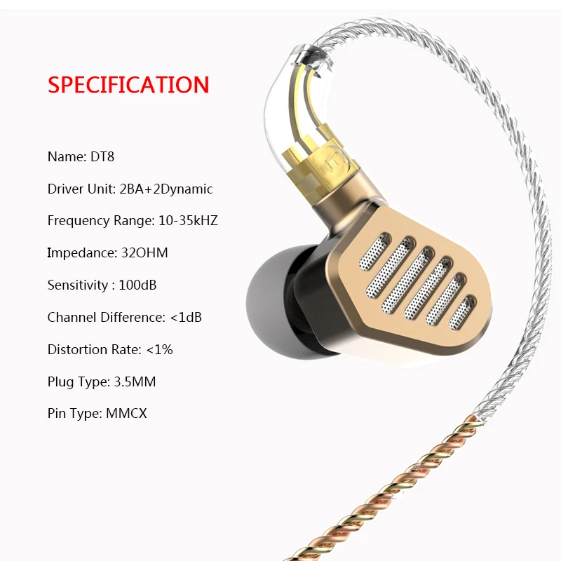 SENFER DT8 2DD + 2BA гибридные наушники с ушным вкладышем стерео гарнитура сменный кабель
