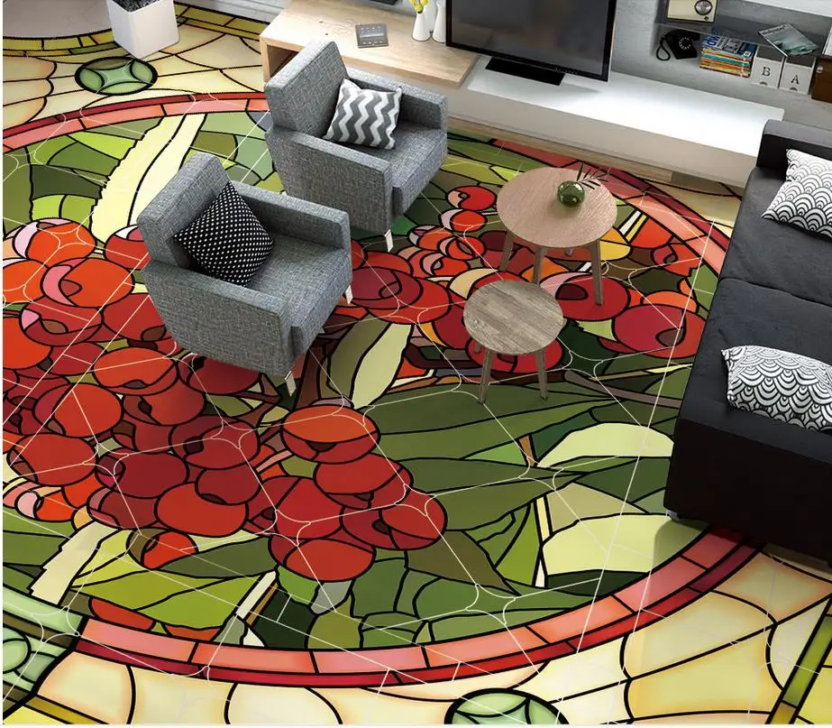 3d обои с рисунком пола Вишня боярышник абстрактный фруктовый узор напольные ПВХ